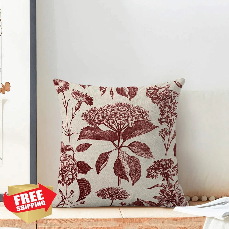 Yxuiyal 2pc 20x20 Floral Pillow Covers Burgundy Hydrangea Boho Farmhouse Hydrangea
