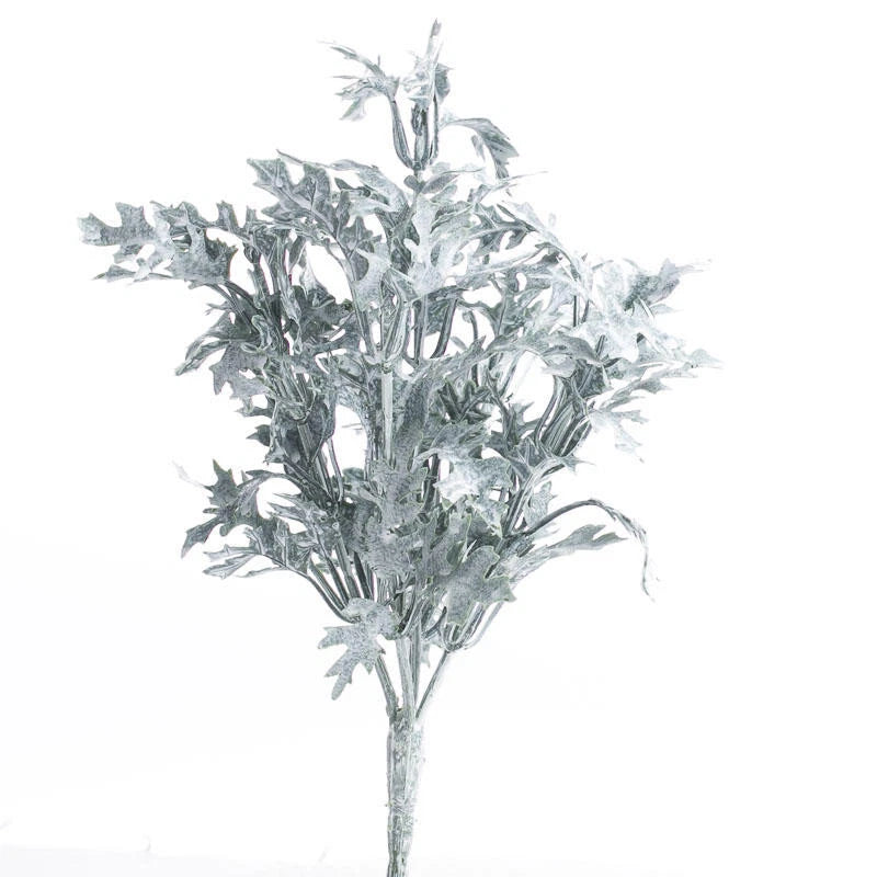 Artificial dusty miller floral bush with silver-gray leafy stems
