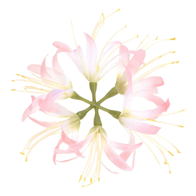 Pink artificial spider lily flower head with long white tendrils and green center