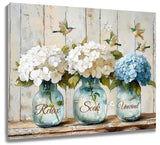 Plant Blue Hydrangea Floral Hummingbird Canvas Wall Art for Bathroom Living Room Hydrangea