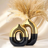 Black and Gold Ceramic Vase Set Home Decor,Round Donut Vase for Pampas Grass ... Pampas Grass