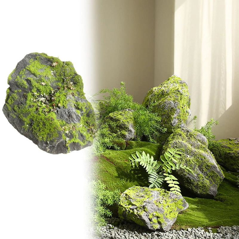 Artificial Moss Rock Covered Moss Stone for Woodland Displays Crafting DIY Green Plant