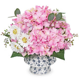 Artificial Pink Hydrangea Arrangement in Blue & White Vase Ð 12.5Ó Faux Hydra... Hydrangea