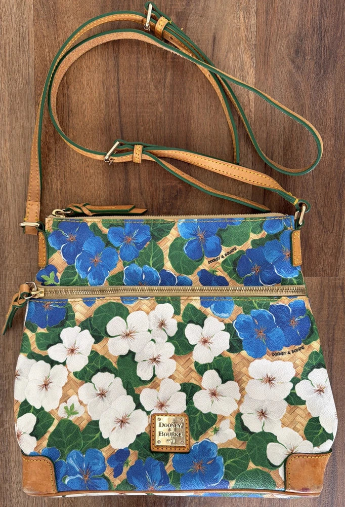 Dooney & Bourke Hydrangea Floral Crossbody Bag Blue White Purse Hydrangea