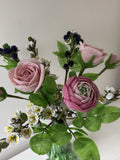 French beaded Flower Bouquet Ranunculus Roses Spring Branches Berries 14 Branch Ranunculus