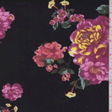 Black Floral Sprig Double Brushed Jersey Knit Fabric Flowering Plants