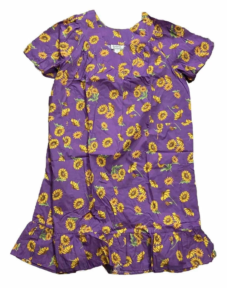 Purple sunflower print ruffle hem sundress with flutter sleeves