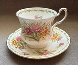 Vntg QUEENS TEA CUP SAUCER JANUARY CARNATIONS Special Flowers Bone China England Carnation