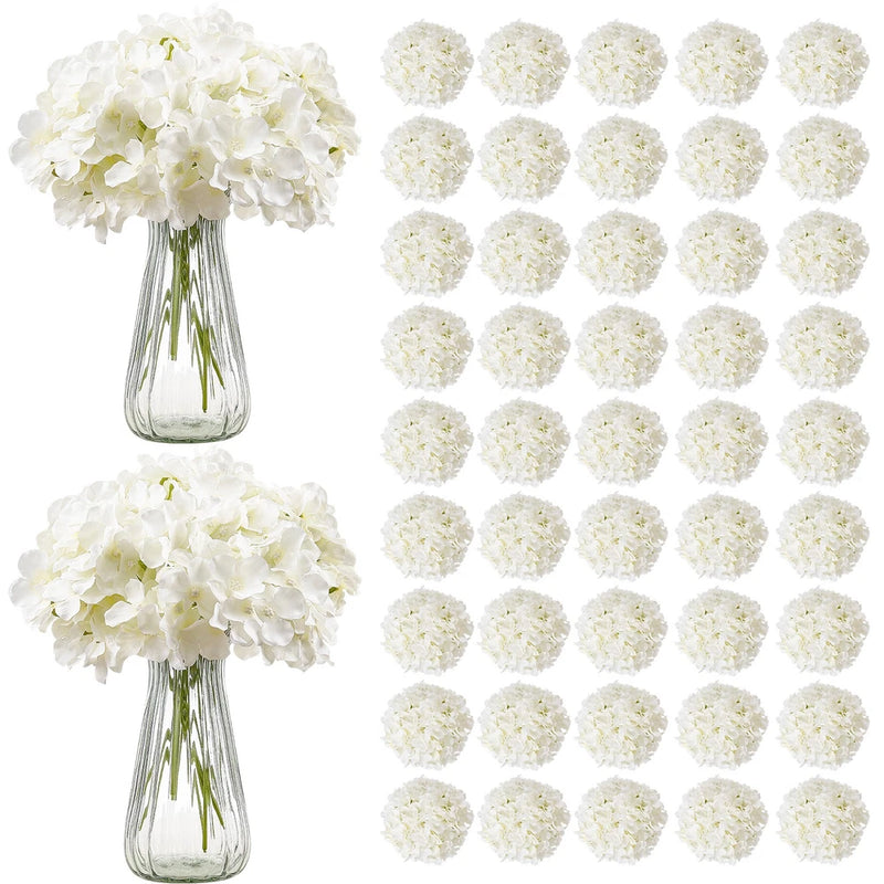 VEVOR 105 Pcs Artificial Silk Hydrangea Flowers 9.8 In Bouquet Arrangement White Hydrangea