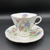 Vtg Teacup & Saucer Set Pink and Purple Flowers Hydrangea Windsor Bone China Hydrangea