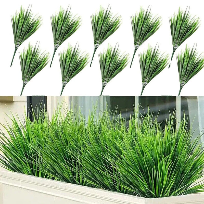 10 Bundles Fake Plants Outdoor Artificial Grass Greenery Shrubs for Garden Decor Green Plant