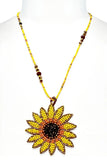 Sunflower Glass Seed Beads Long Women Necklace Pendant Sunflower