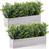 2 Pack Artificial Eucalyptus Plant in Rustic Rectangular Wooden Planter Box G... Green Plant
