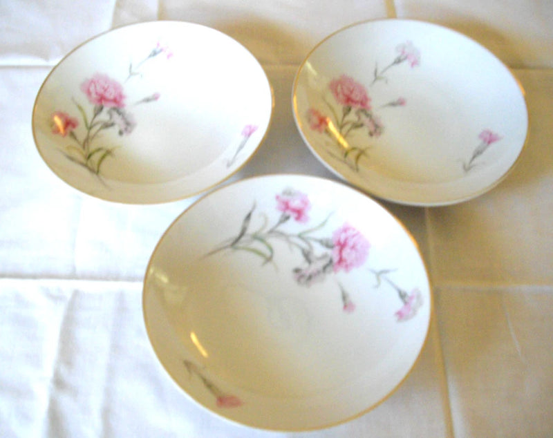 Vintage Fine China Royal Court Japan CARNATION 5 3/4" Fruit Bowls Pink ~Set of 3 Carnation