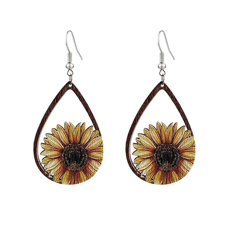 Wooden Sunflower Earrings for Women Daisy Flower Drop Dangle Earrings Statement Sunflower