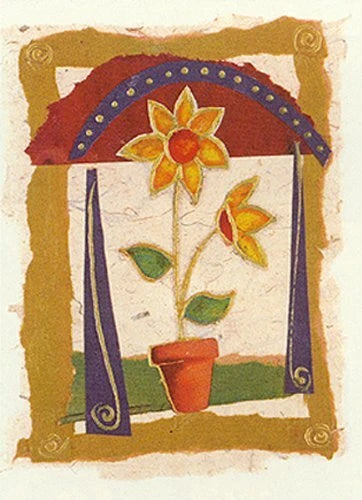 Floral art poster with yellow sunflower flowers in terracotta pot
