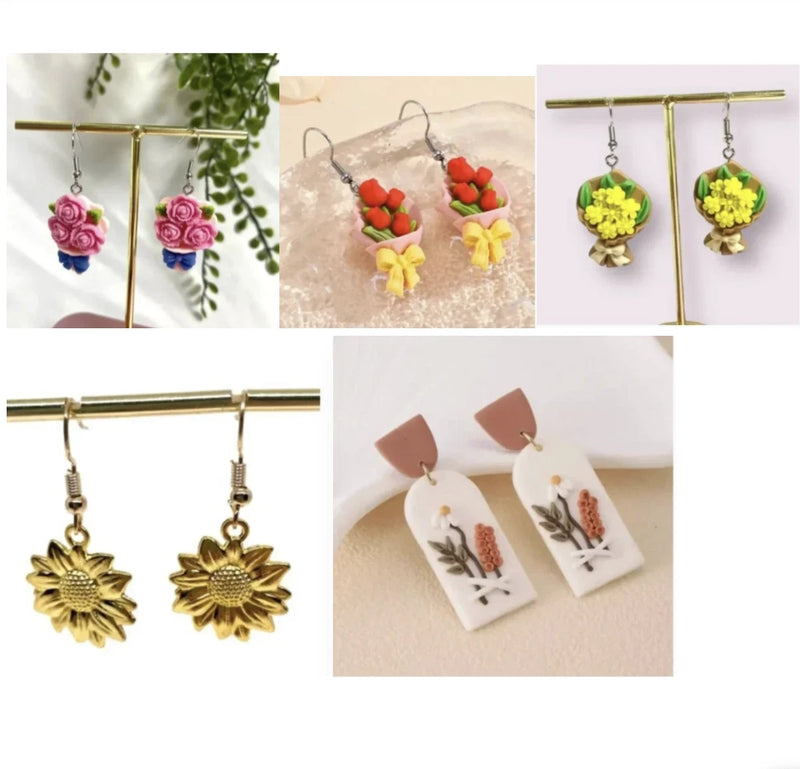 __ FREE Bouquet Flower Daisy Sunflower Rose Plant Drop Art Artsy Chic Earrings Sunflower