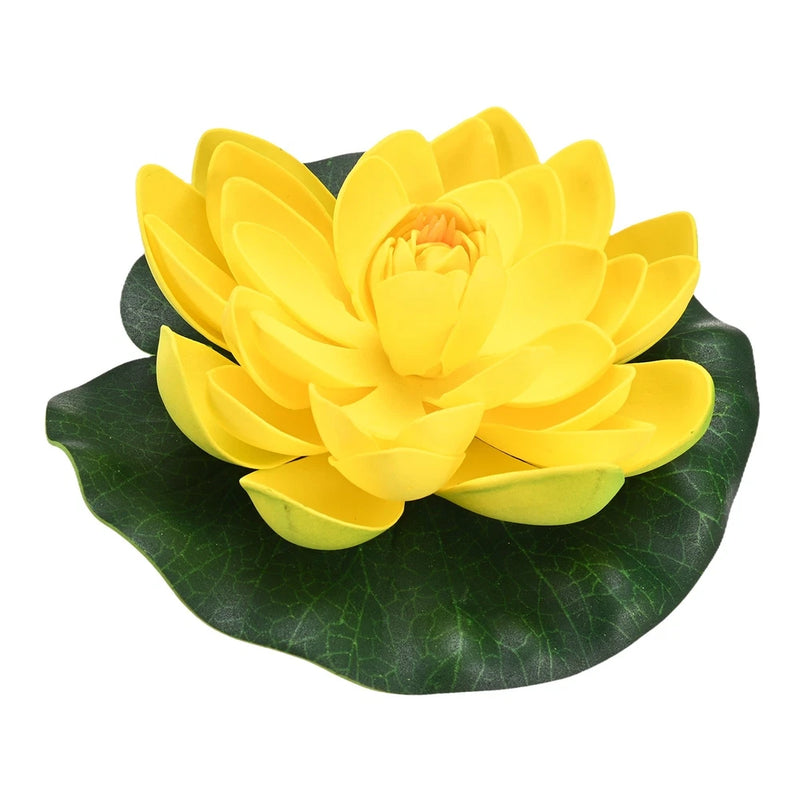 1-Set Artificial Foam Lotus Flower with Water Lily Pad, 7" [Yellow] Lily
