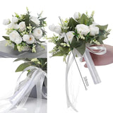 Bridal Wedding Bouquet White Silk Roses Artificial Flowers For Bridesmaid Gift Bouquet