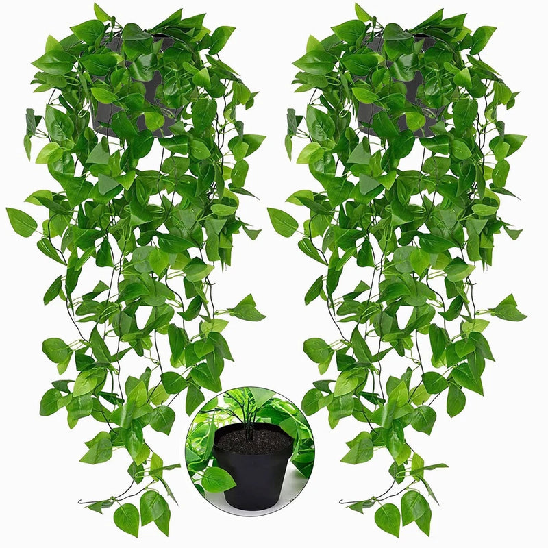 2 Pack Fake Hanging Plants with Pot,Artificial Hanging Plant Fake Plants Faux... Green Plant
