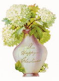 White Hydrangea flowers in vase shaped Christmas card R. Tuck, circa 1905 Hydrangea