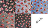 58" Challis Floral Prints on Dotted or Checkered Background Fabric by the Yard Flowering Plants