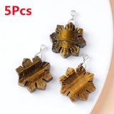 5Pcs 30x7mm Tiger Eye Gem Carved Snowflake Christmas Sunflower Pendant HT2998 Sunflower