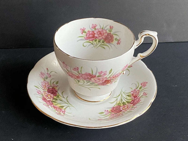 paragon bone china teacup saucer ENGLISH FLOWERS pink Carnations Carnation