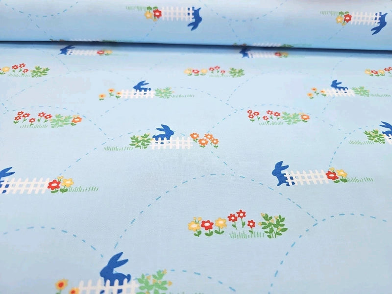 Hopping Fences   Cotton Fabric Fabric Bunny Rabbit Michael Miller By the Yard Flowering Plants