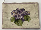 Beautiful Needlepoint Embroidered Zippered Bag Pouch Hydrangea 7.5" X 5" Hydrangea