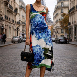 PREEN Big Floral Hydrangea Printed Sleeveless Midi Slip Dress | S Hydrangea