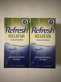 (2) REFRESH RELIEVA Lubricant Eye Drops 0.33oz 10mL Exp 2027+ Bouquet