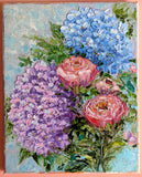 Hydrangea ORIGINAL OIL Painting ROSES FLOWERS  impasto 10"x 8" by Olga Diduh. Hydrangea