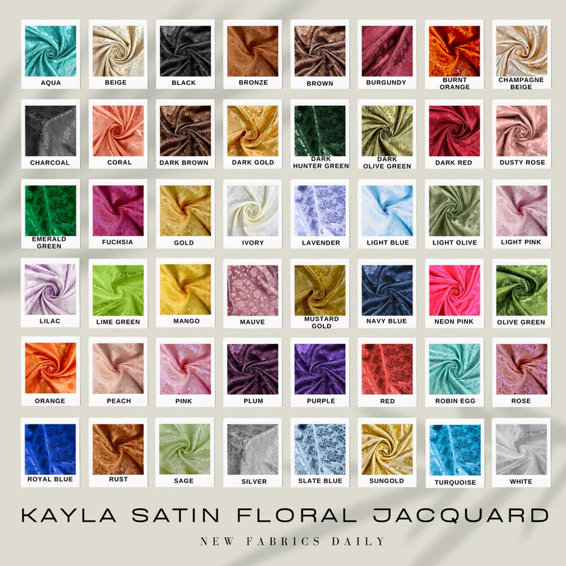 48 Colors Kayla Polyester Floral Jacquard Brocade Satin Fabric Flowering Plants