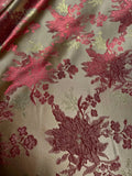 Gold with Red Poinsettia Christmas Floral - Faux Silk Brocade Jacquard Fabric Flowering Plants