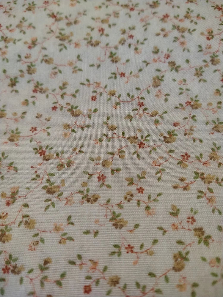 Vintage Peter Pan Fabric Calico Cream Tan Tiny Floral Vine 18" X 42" Doll Flowering Plants