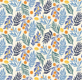 Cyprus Ecru Tossed Sprigs and Fruit Mediterranean Fabric 5489 by the half yard Flowering Plants