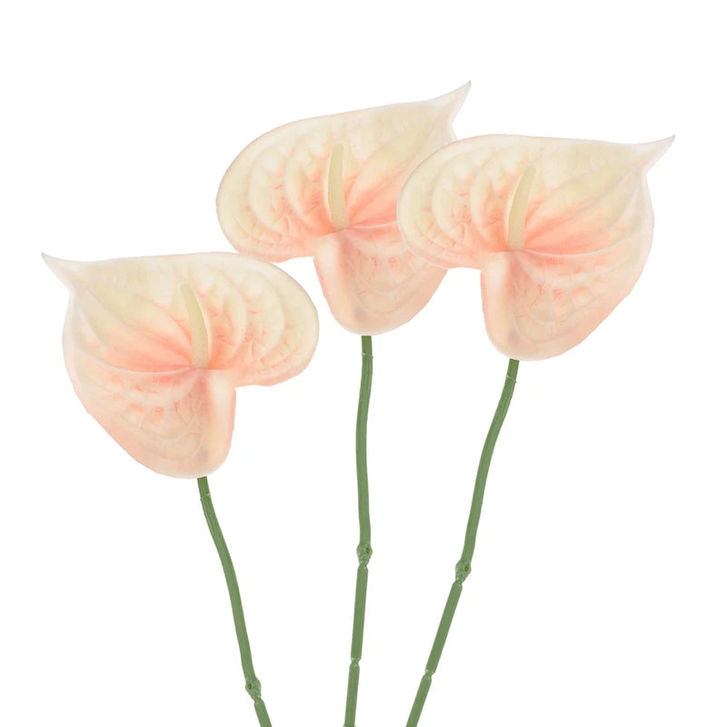 3Pcs 13" Artificial Anthurium Lily Flowers Floral Bouquet Decor, Light Orange Lily