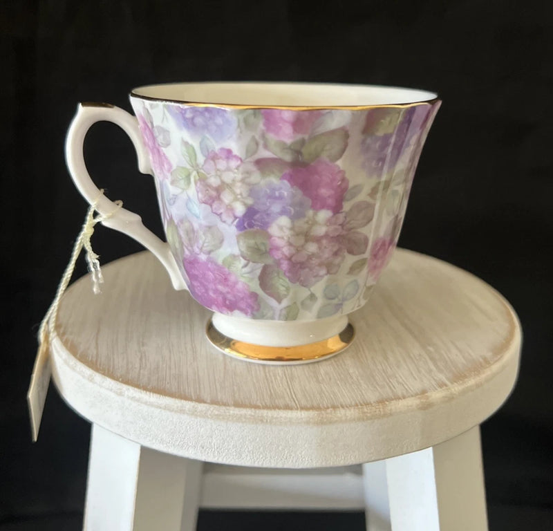 Royal Patrician Fine Bone China Lilac & Hydrangea Pink & Purple Pattern Tea Cup Hydrangea