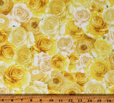 Cotton Packed Yellow Roses Flowers Floral Fabric Print by the Yard D383.60 Roses