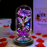 Fvawe Valentines Rose Glass Flowers Gifts for Her, Galaxy Crystal B-purple Roses