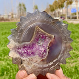 266G Natural agate Amethyst Handcarved Sun flower Symbiosis crystal specimen Sunflower
