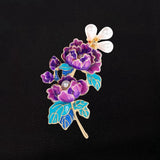 Women's Purple Blue Enamel Faux Pearl Peony Flower Brooch Pin Peony