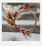 Dried pampas grass wreathboho style, wood beads wreath,door and wall... Pampas Grass