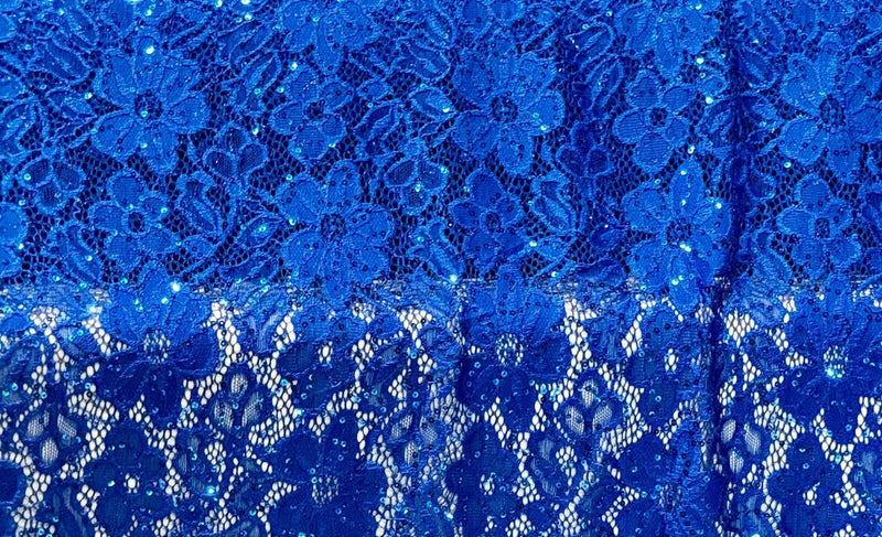 LACE EMBROIDERED FLORAL FABRIC WITH BEAD SPARKLE ROYAL BLUE 60" WIDE BY THE YARD Flowering Plants