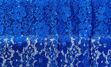 LACE EMBROIDERED FLORAL FABRIC WITH BEAD SPARKLE ROYAL BLUE 60" WIDE BY THE YARD Flowering Plants