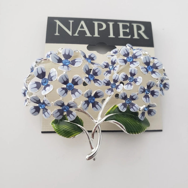 Napier Signed Hydrangea Flower Enamel Rhinestone Silver Pin Brooch Floral NEW Hydrangea