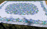 Blue Hydrangea Morning Glories Grapes Aqua Plum Vintage Print Tablecloth Flowers Hydrangea
