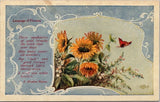 Vintage 1909 LANGUAGE OF FLOWERS Greetings Postcard Sunflowers /Butterfly UNUSED Sunflower