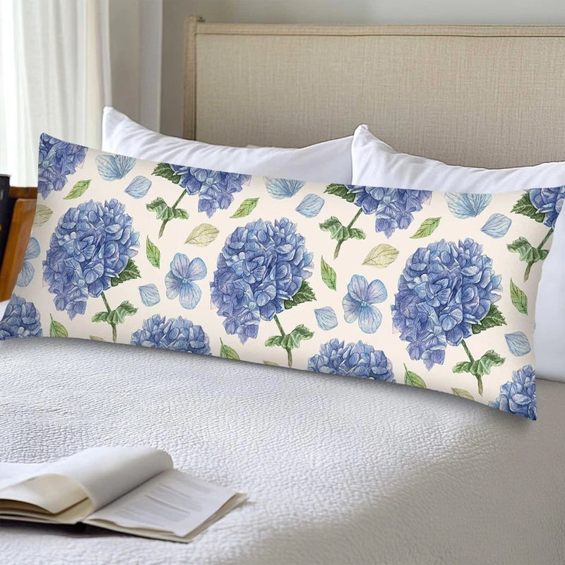 Blue Hydrangea Spring Body Pillow Cover 20x54 Spring Summer Decor Long Pillow... Hydrangea